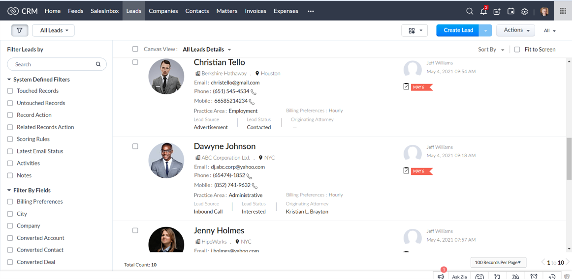 Zoho CRM for Law Firms