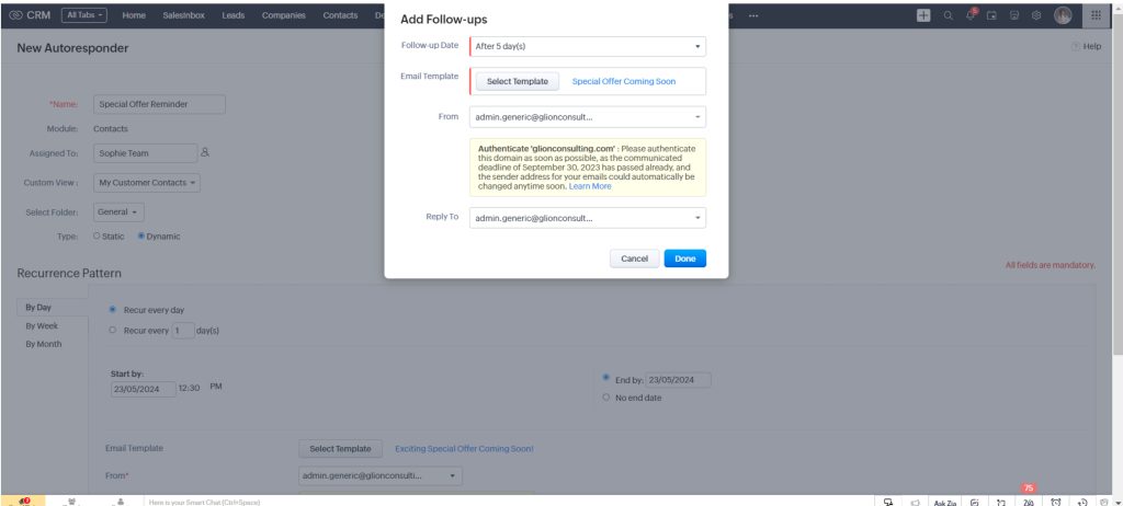 Add Follow-ups for Autoresponders in Zoho CRM