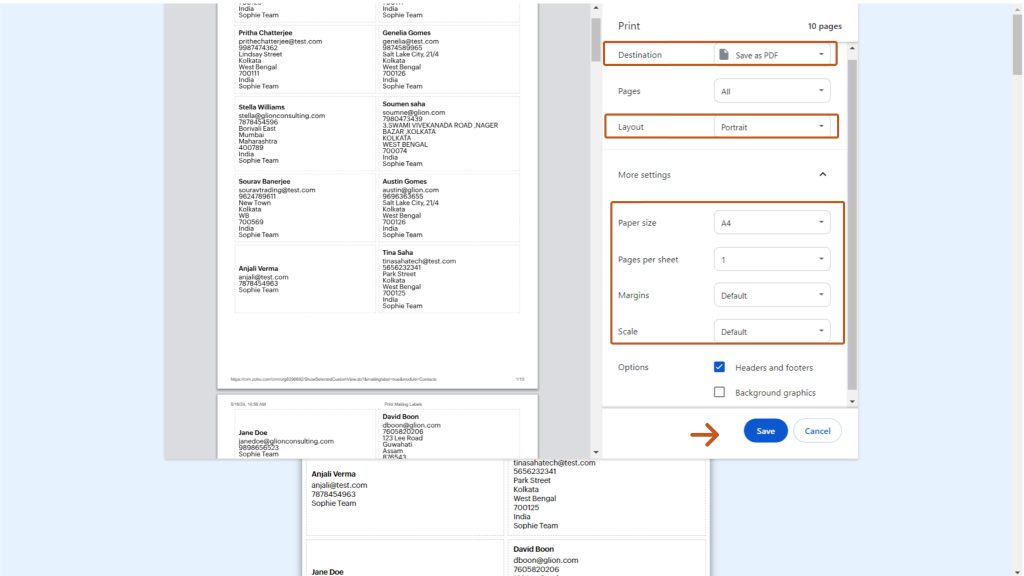 Customize mailing labels in zoho crm