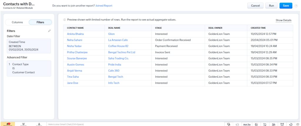 Advance Filters in Zoho CRM