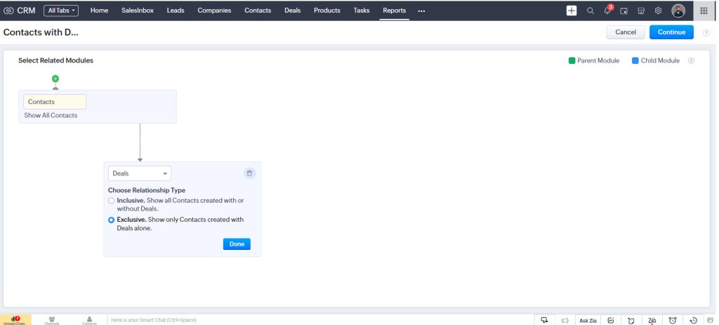 Parent and Child Module in Zoho Reports