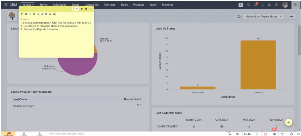 Create notes in zoho