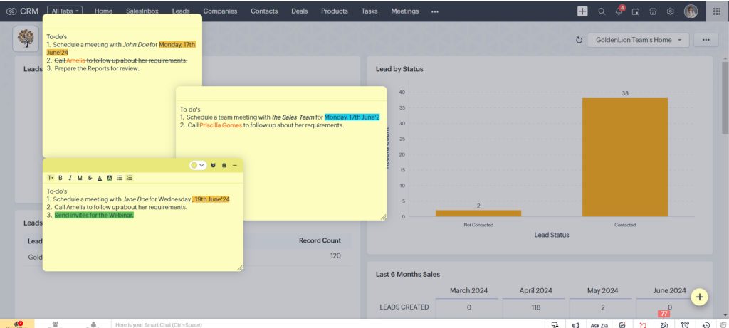 add multiple notes in zoho crm