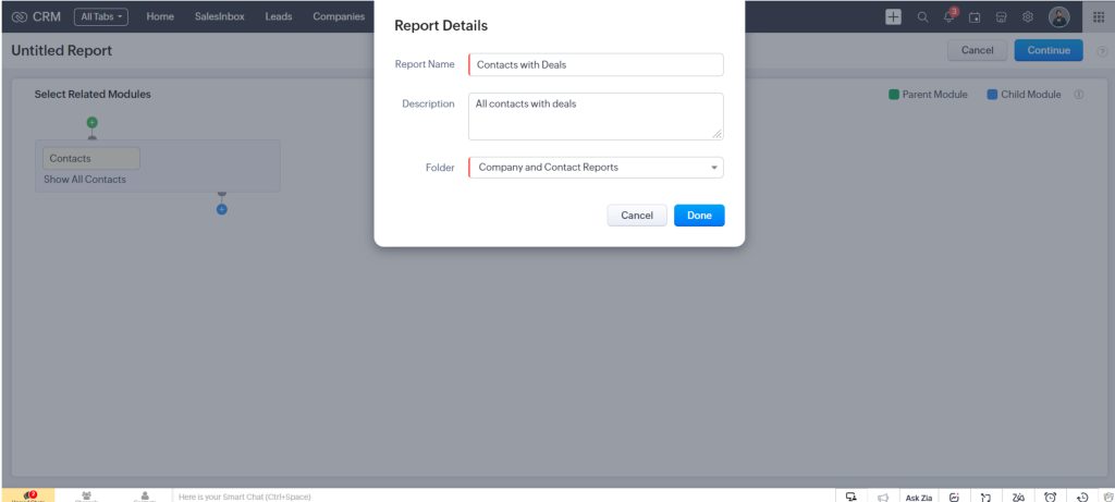 Create Zoho CRM  Report Name