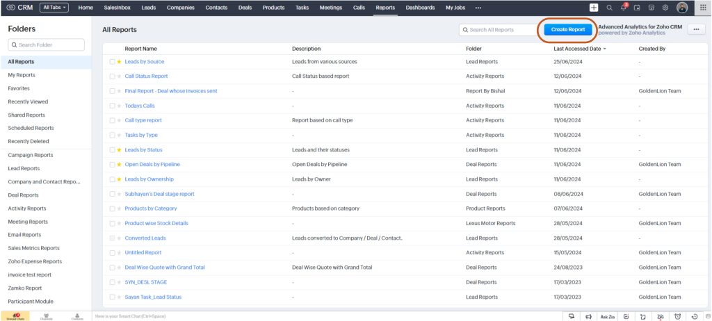 Create Reports in Zoho CRM