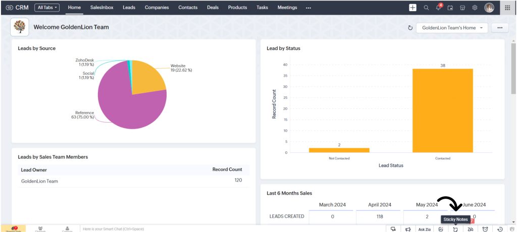 Sticky Notes in Zoho Crm