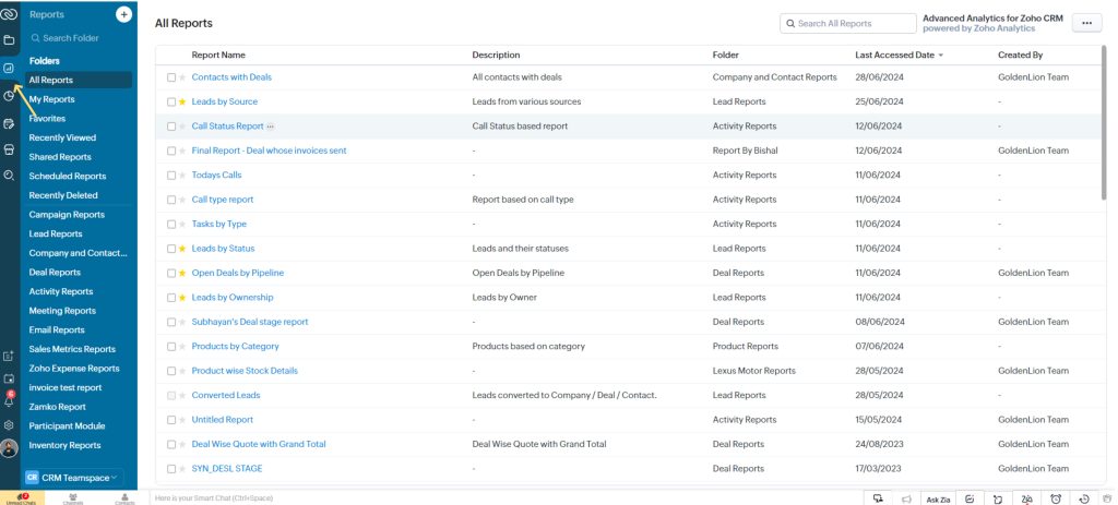 Reports in Zoho 