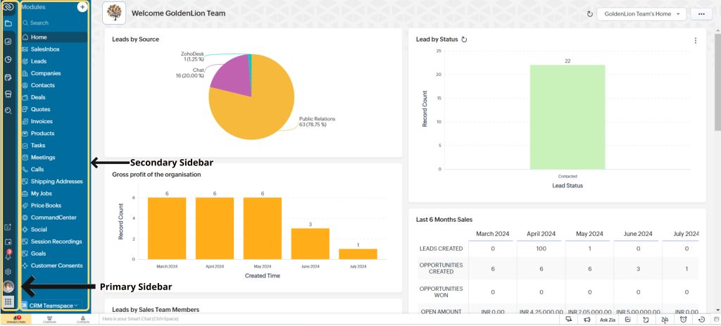 Sidebars in Zoho CRM