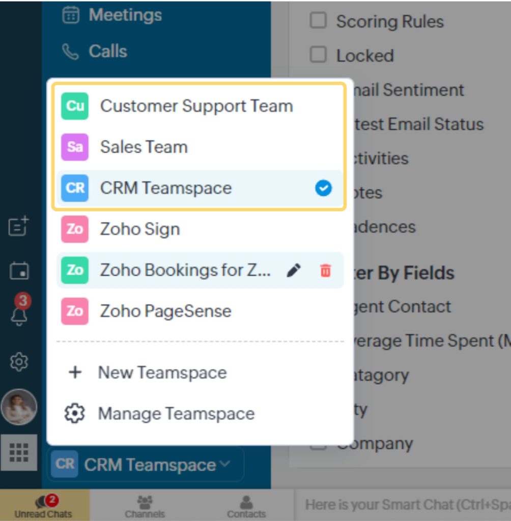 Teamspaces in Zoho CRM new UI