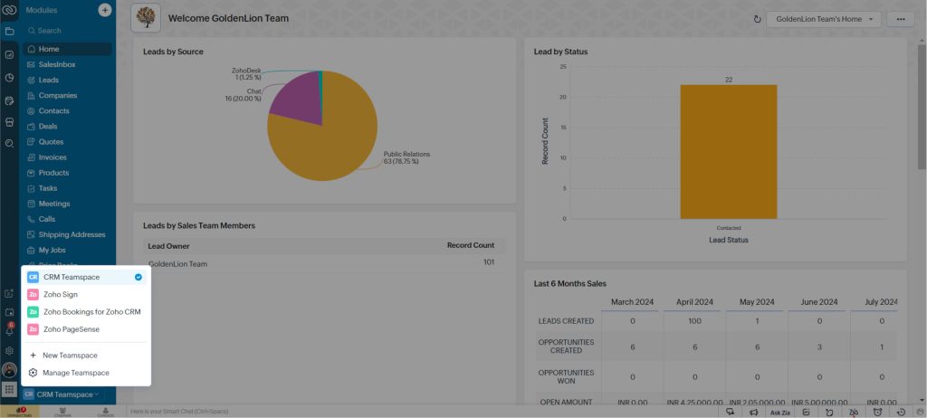 Teamspaces in Zoho CRM Next-Gen UI