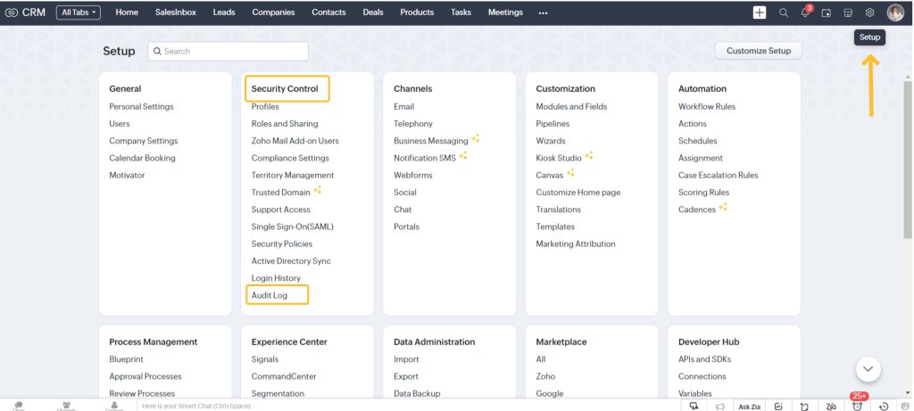 Audit Log in Zoho Old UI