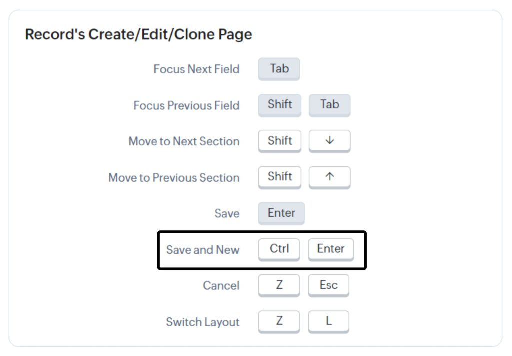 Keyboards Shortcuts in Zoho CRM