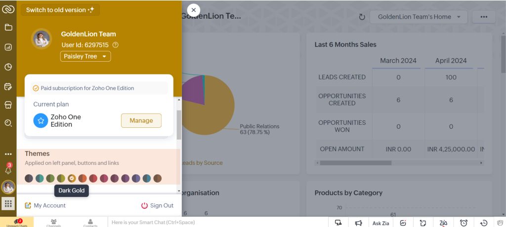 Change theme colors in Zoho CRM