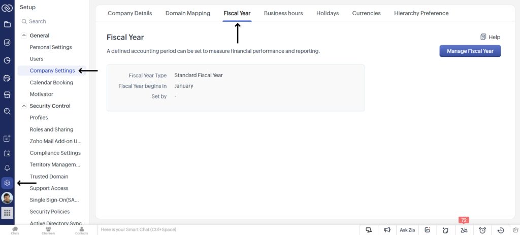 Set up Fiscal Year in Zoho CRM
