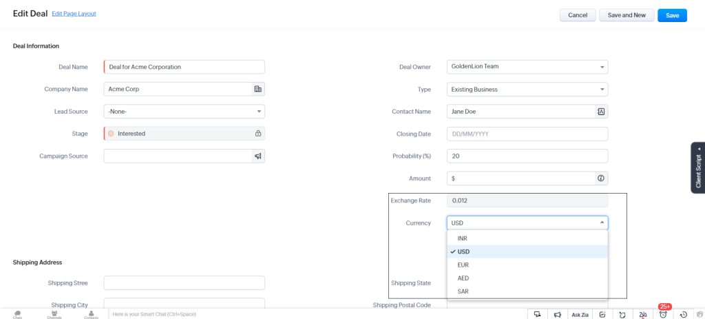 Manage Exchange Rate in Zoho CRM