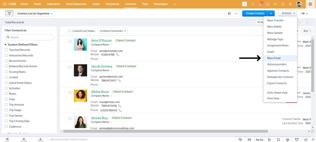 Mass Email with Zoho CRM