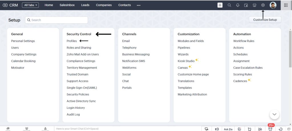 Setup in Zoho CRM