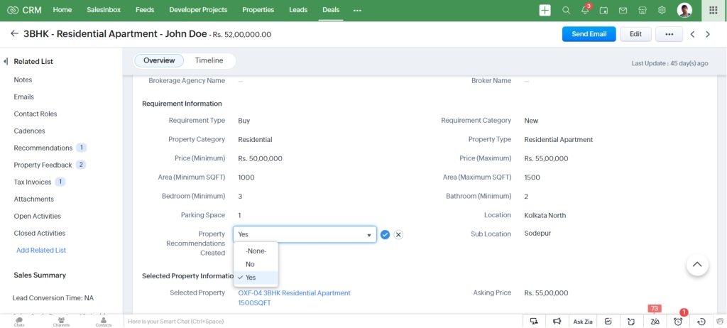 Create property recommendation in Zoho CRM