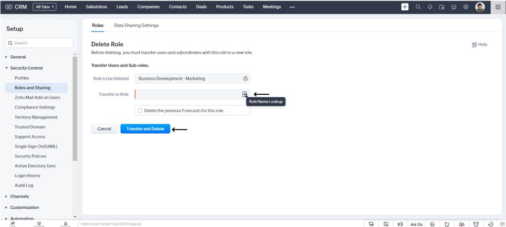 Delete Zoho CRM Role