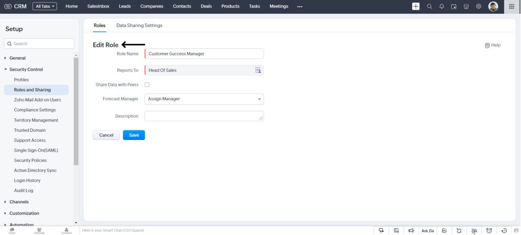 Edit Role in Zoho