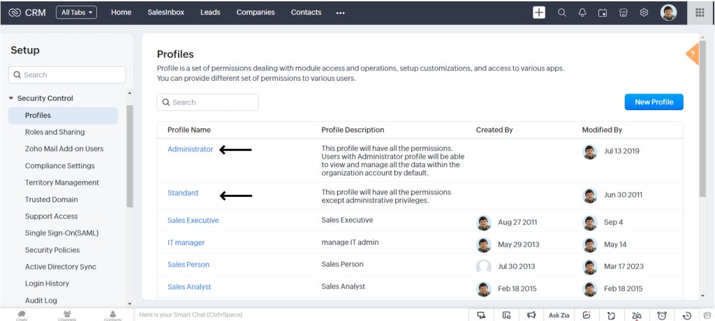 Roles and Profiles in Zoho