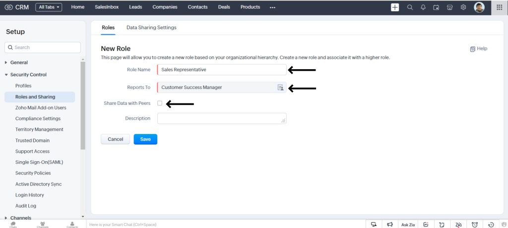 Roles in Zoho CRM