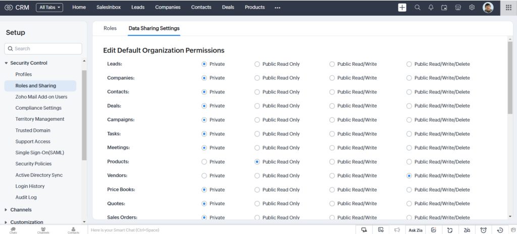 Data Sharing in Zoho CRM