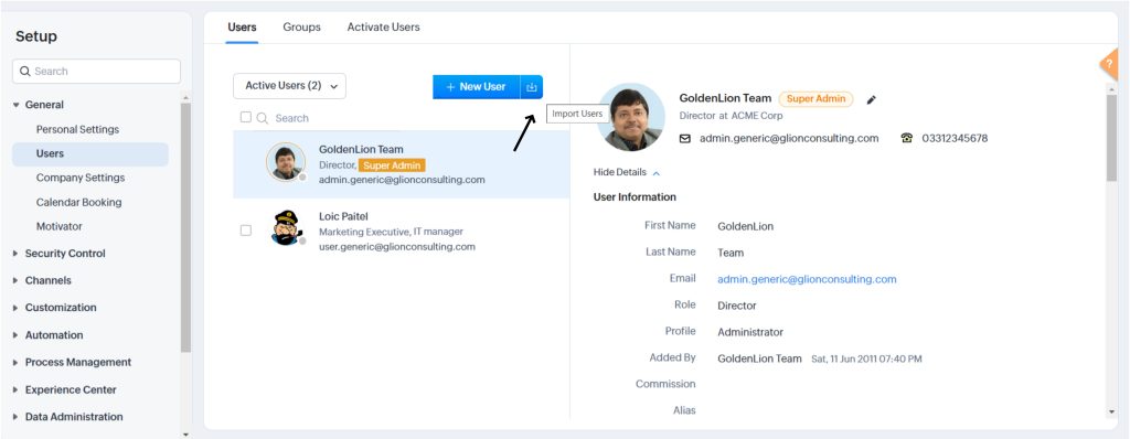 Import Users in Zoho CRM