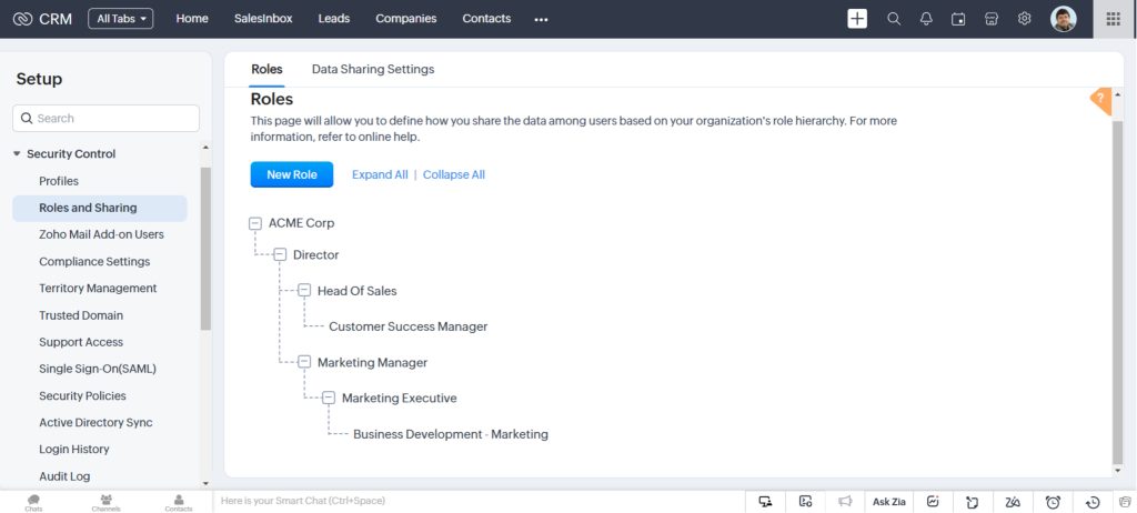 Roles in Zoho 