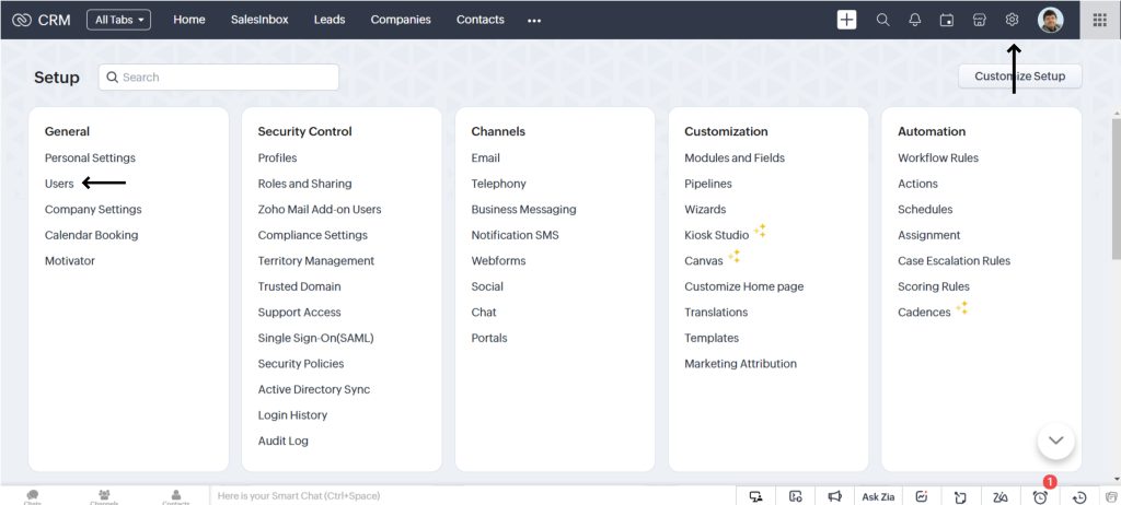 Zoho CRM Setup