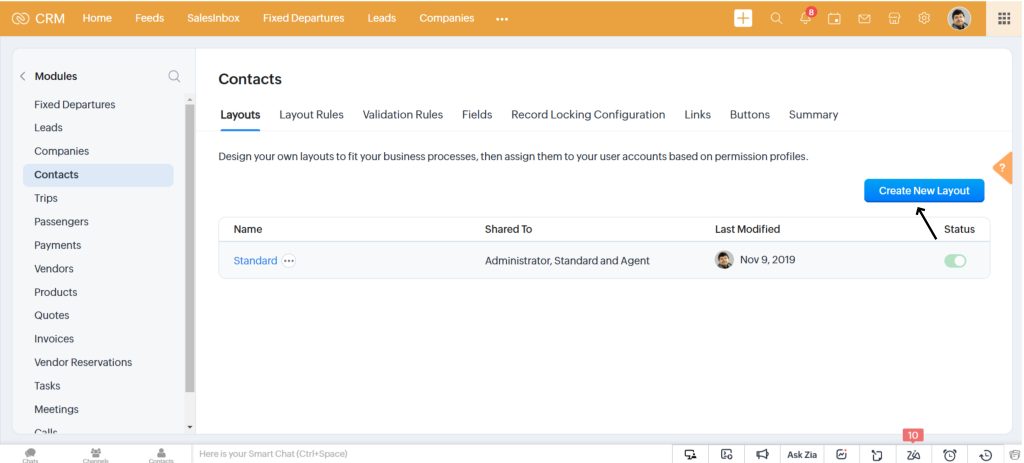 Layouts in Zoho CRM