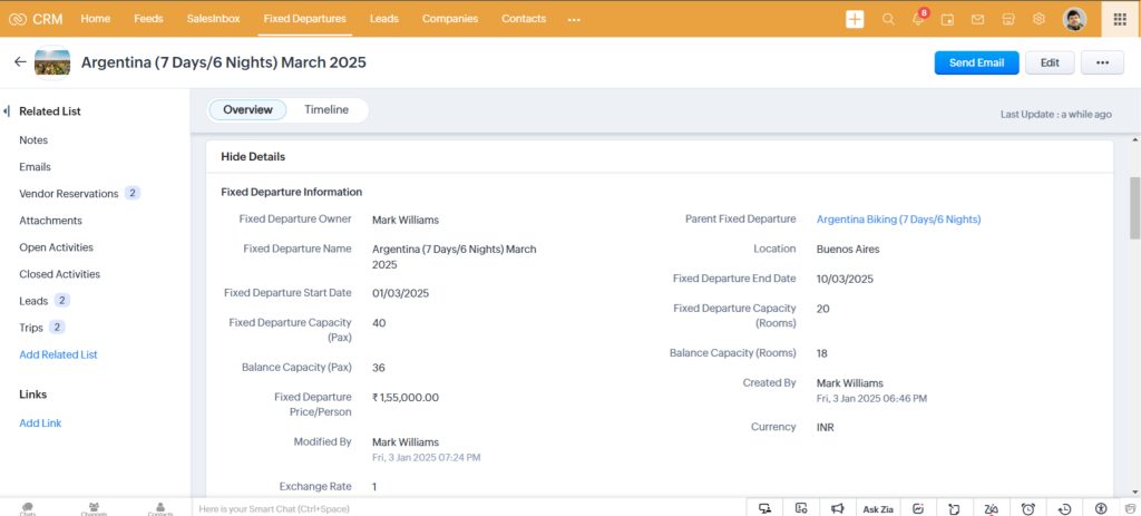 Zoho CRM for Travel Agency