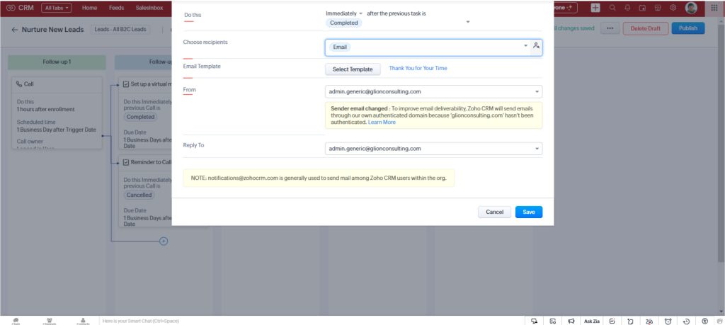 Follow up task in Zoho CRM