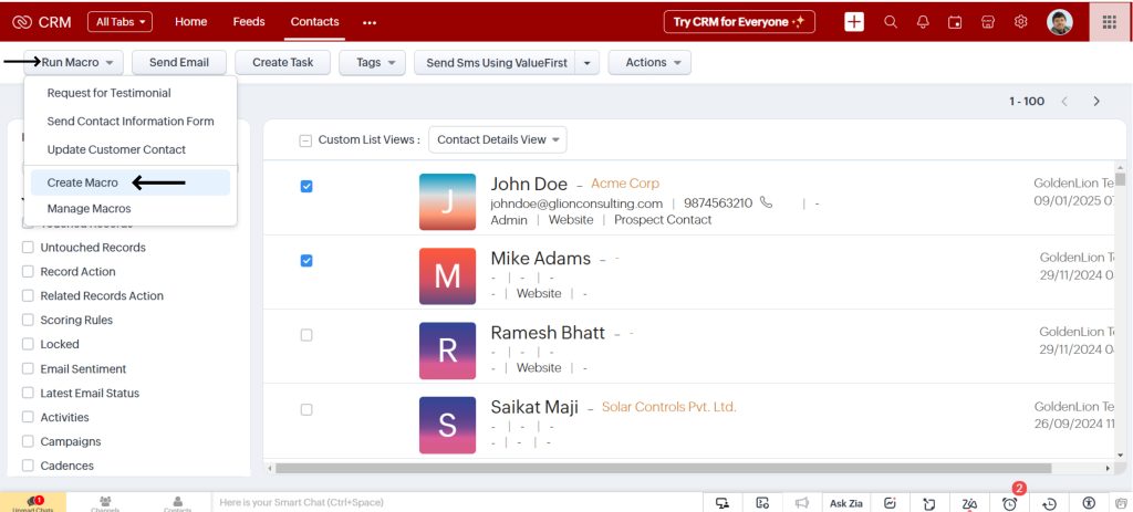 Contact Module in Zoho CRM