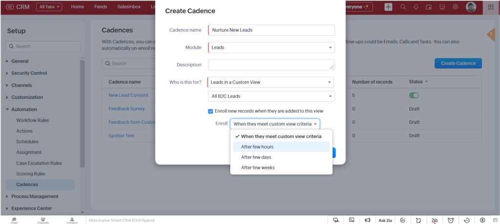 Setting Up Cadences in Zoho CRM