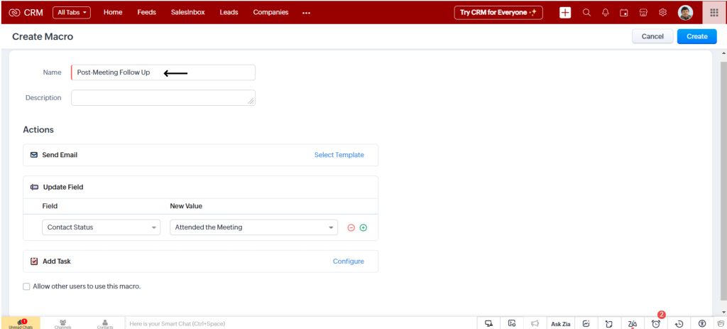 Macro in Zoho CRM