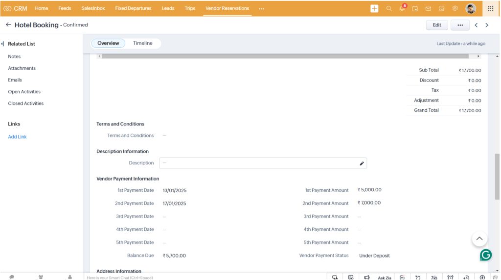 Manage Vendor Payments in Zoho CRM