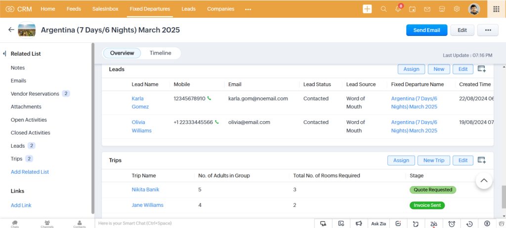 Fixed departures with Zoho Travel Agency CRM