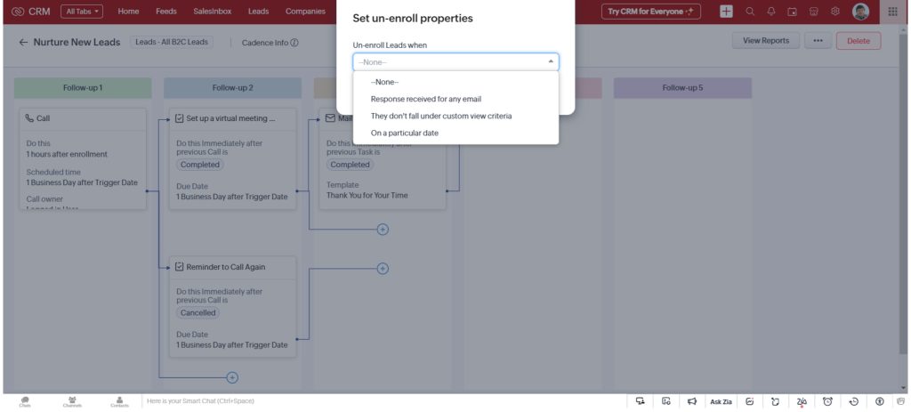 Un-enroll Cadence in Zoho CRM