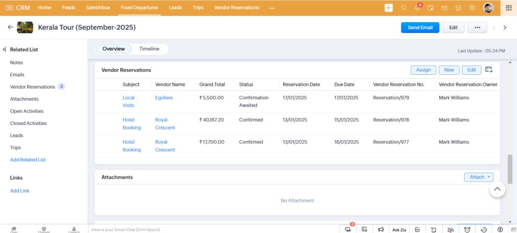 Vendor Reservation Management for Fixed Departures