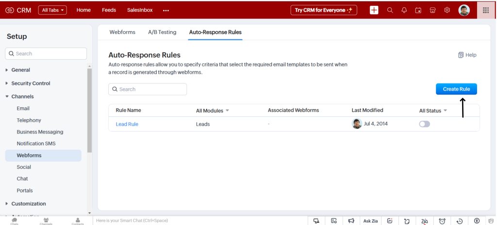 Create Auto Response in Zoho CRM