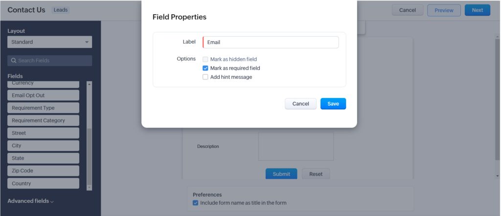 Zoho CRM web-to-lead form