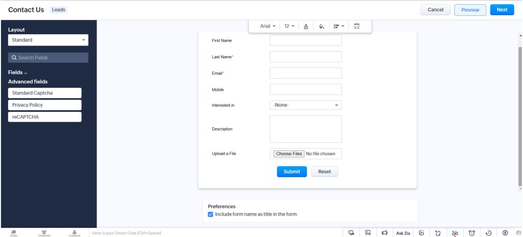 Webform in Zoho CRM