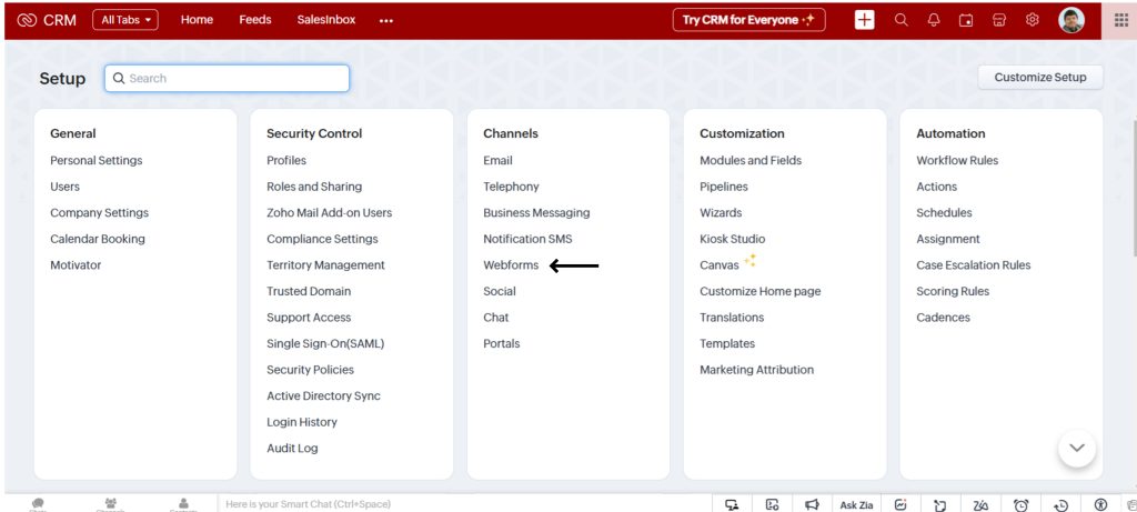 Webforms in Zoho CRM