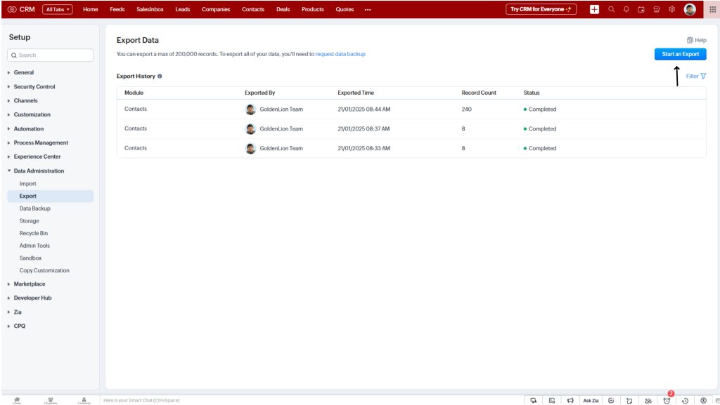 Export Data from Zoho CRM