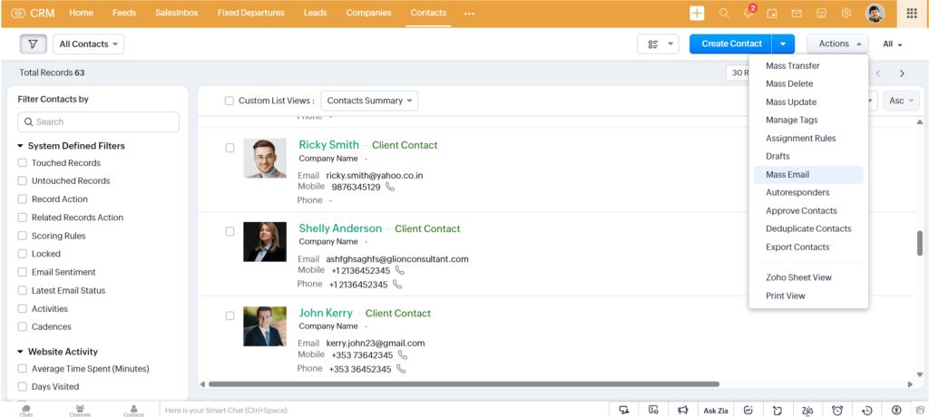 Mass Email with Zoho CRM